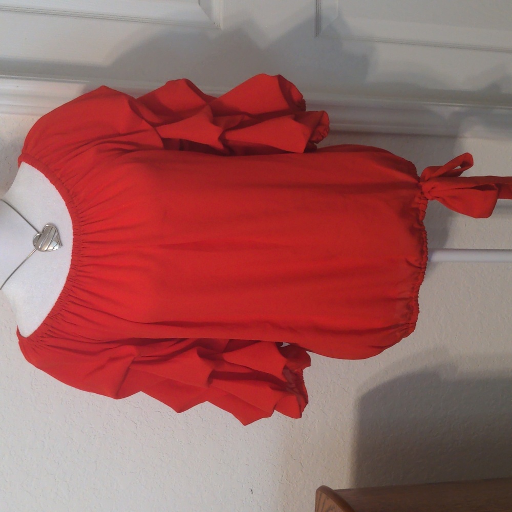 CeCe Women's Red Sheer Lightweight Blouse Shirt. Size M